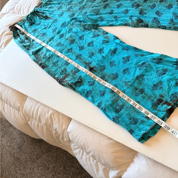 Earthbound bohemian wide leg pants, highwaisted elastic waist, turquoise blue, S - Picture 8 of 13
